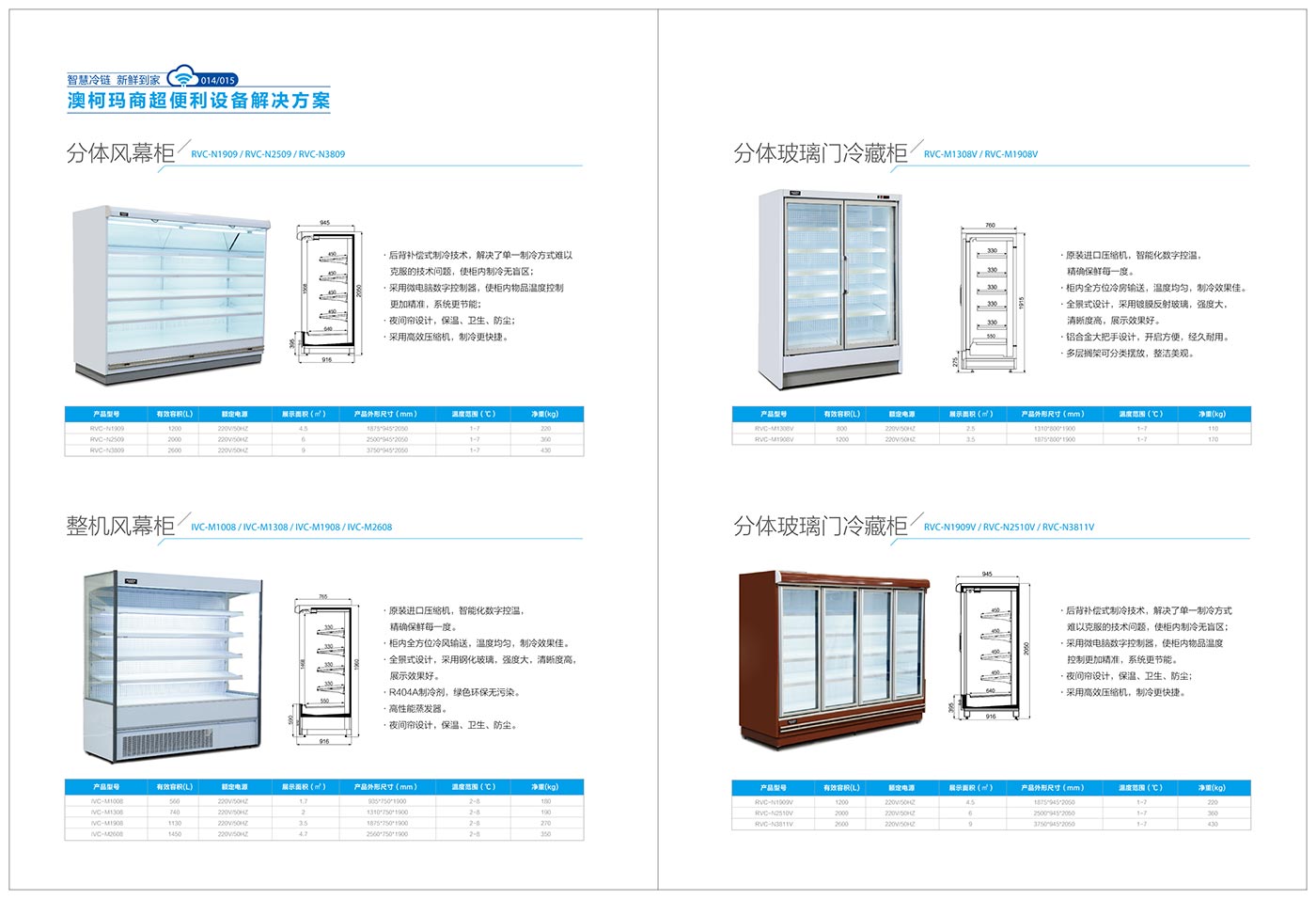 分體風(fēng)幕柜，整機風(fēng)幕柜，分體玻璃門(mén)冷藏柜